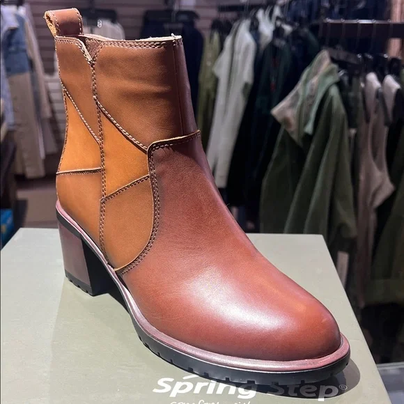 Spring Step Two-Tone Brown & Tan Leather Ankle Bootie - Picture 2 of 5